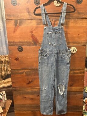 Lucky Brand Boyfriend Overall Light Blue Distressed Denim Size Small